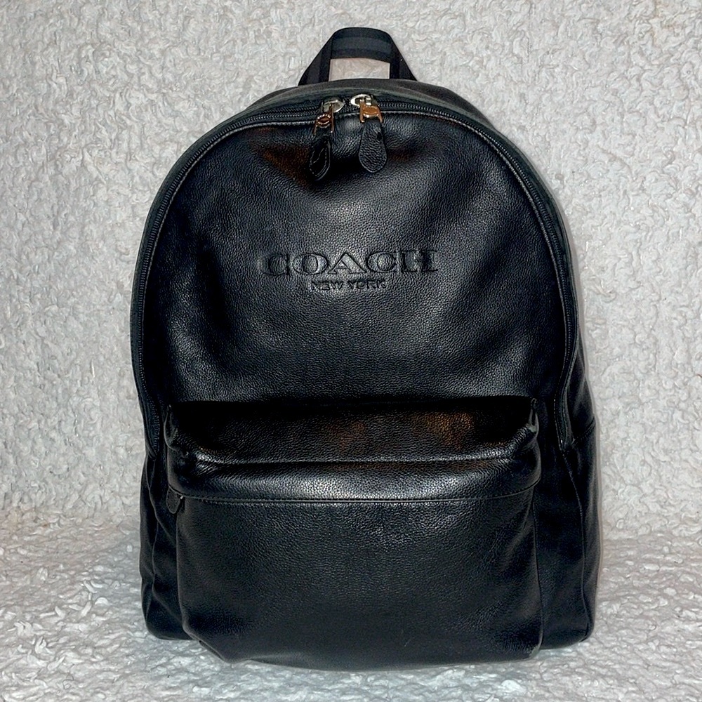 Coach Charles Large Leather Unisex Backpack BookBag in Black F54786 - Picture 4 of 17